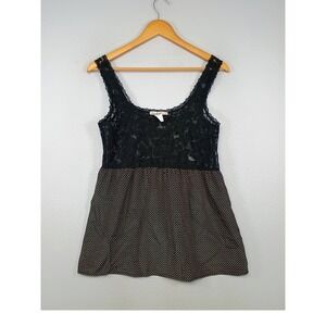 Coquette Love Squared Womens Small Black Floral Lace Babydoll Geometric Camisole